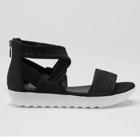 Eileen Fisher Kash Tumbled Nubuck Leather Black Mesh Zip Back Sandals Size 6.5 - Picture 2 of 13